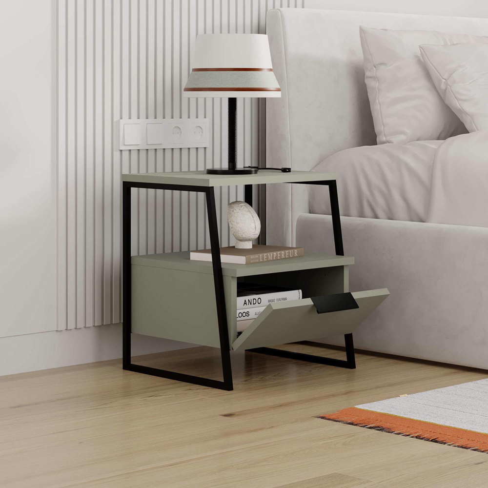 FWStyle Pal Single Door Ash Green Bedside Table Image 3