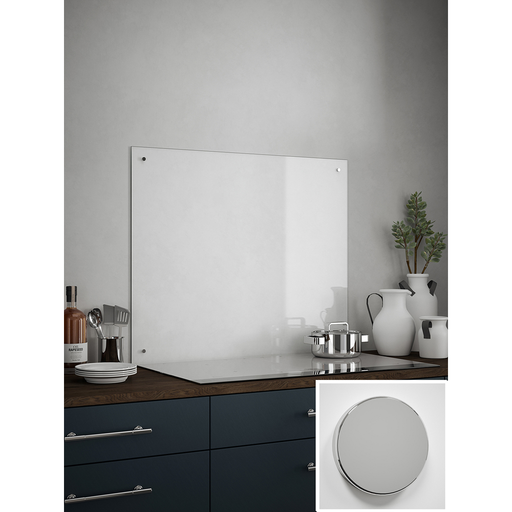 Clear Glass Kitchen Splashback with Polished Chrome Caps 900 x 750 x 4mm Image 4