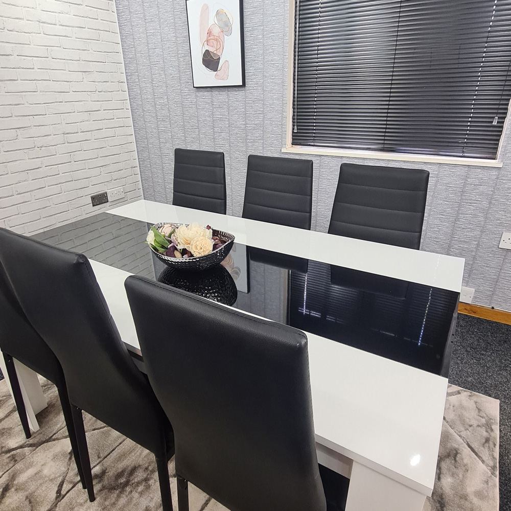 Portland Leather and Wood 6 Seater Dining Set White and Black Image 2