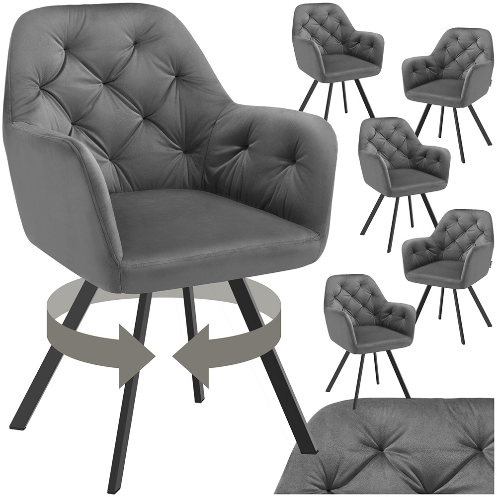 tectake Lucia Set of 6 Anthracite Quilted Pattern Velvet Swivel Armchair Image 2