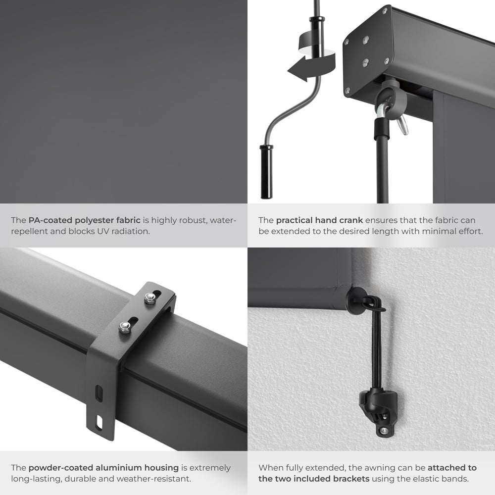 tectake Eloise Black Vertical Awning with 2 Wall Brackets 1.6 x 2.5m Image 5