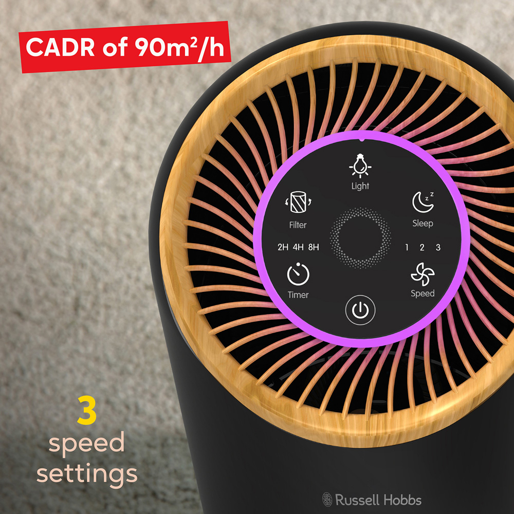 Russell Hobbs Wood and Black Clean Air Compact 2 Air Purifier Image 4