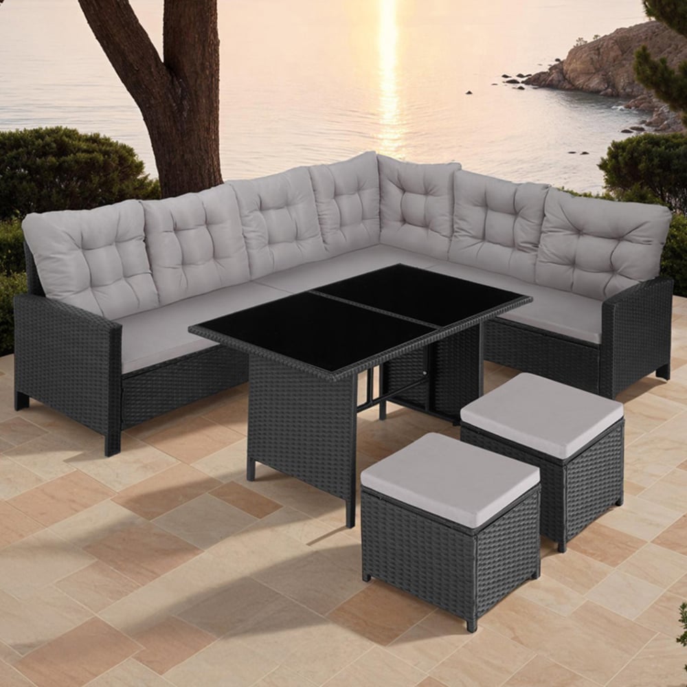 tectake Barletta 8 Seater Black Garden Corner Sofa Set Image 1