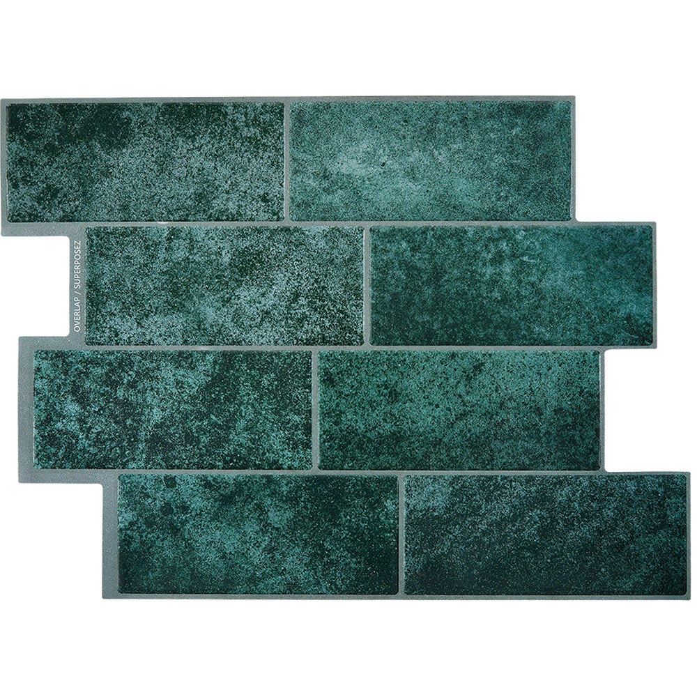 Living and Home Brick Effect Green Rectangle Self Adhesive Wall Sticker 10 Pack Image 3