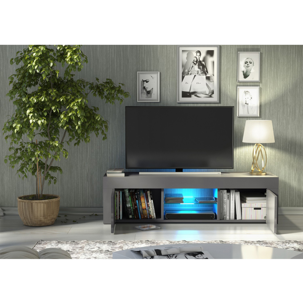 Creative Furniture Loom Dark Grey and Dark Grey Gloss 2 Door 2 Shelf TV Unit with LED Image 6