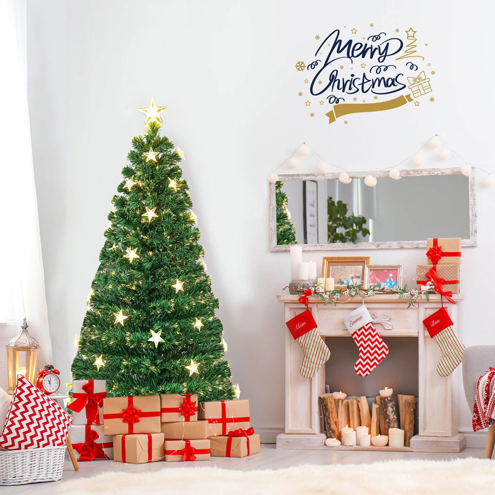 Costway Pre Lit Warm White Star Fibre Optic LED Artificial Christmas Tree 5ft Image 2