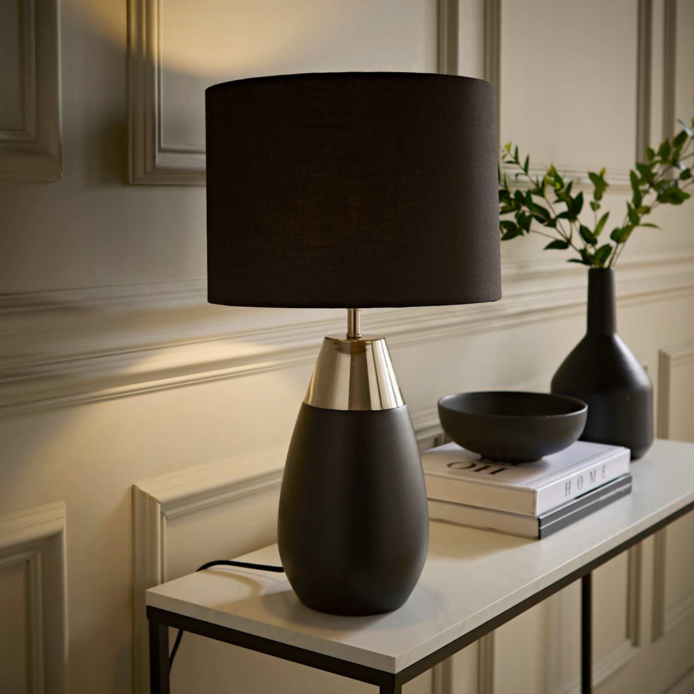 ValueLights Hurst Black Drum Shade Touch Table Lamp with Bulb Image 5