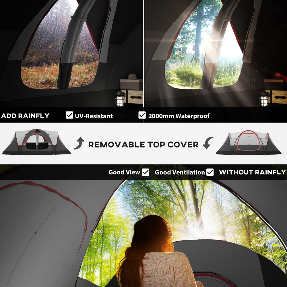 Outsunny 5-6 Person Camping Tent with 2 Bedroom and Waterproof Rainfly Grey Image 4