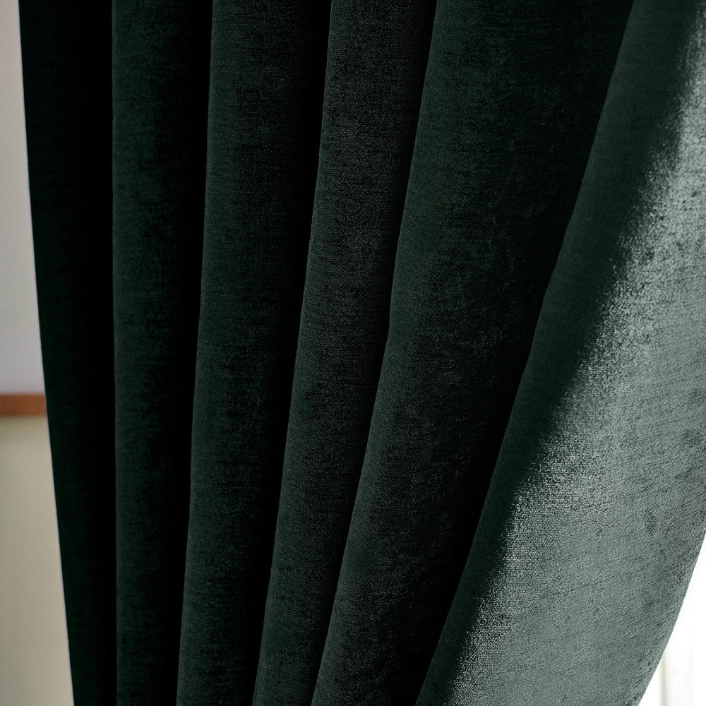 Alan Symonds Green Chenille Blackout Pencil Pleat Curtains 168cm x 183cm Image 3