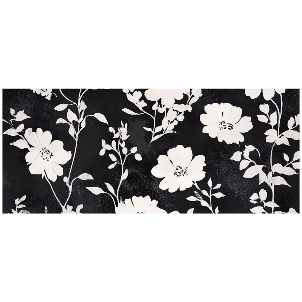 Warren Reed Designer Black and White Floral Silhouette Glass Bathroom Splashback 25 x 60cm Image 2
