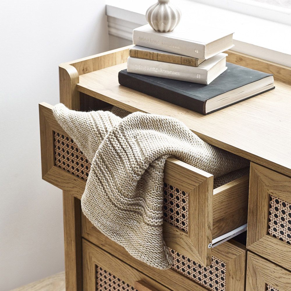 Julian Bowen Sydney 6 Drawer Rattan Effect Wide Chest of Drawers Image 7