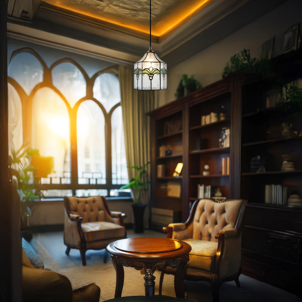 Happy Homewares Clear Water Glass and Emerald Green Tiffany Pendant Shade Image 2