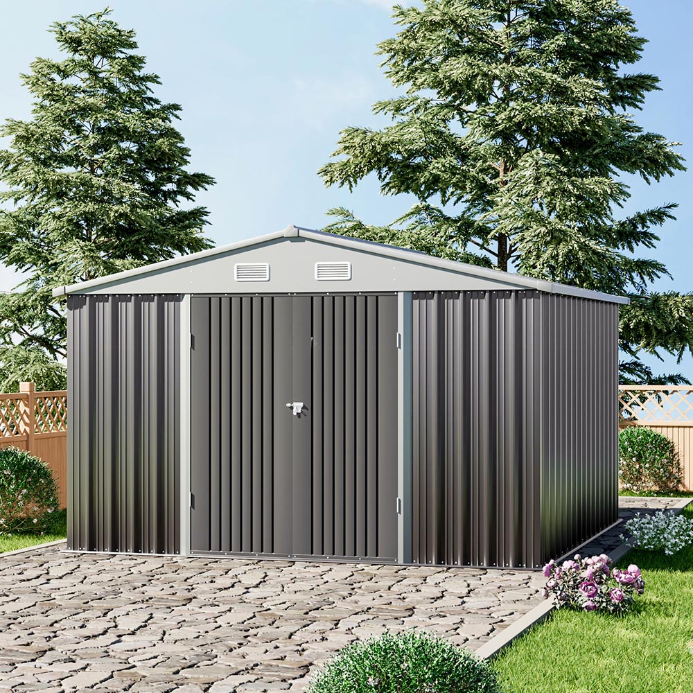 Living and Home 10 x 8ft Grey and White Metal Apex Garden Storage Shed Image 3