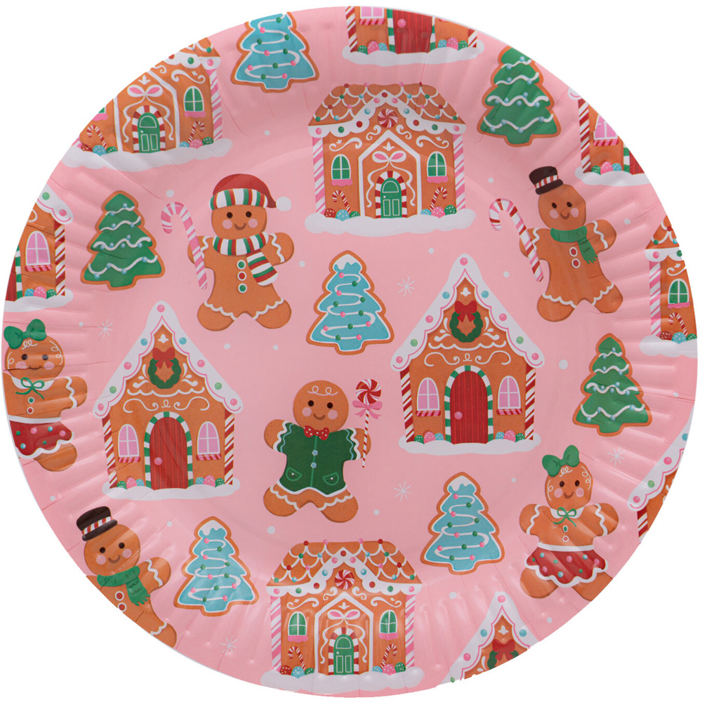 Pack of 8 Festive Gingerbread Paper PlatesPink Image 3