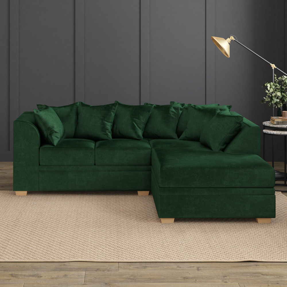 Modo 3 Seater Forest Green Plush Velvet Right Hand Scatter Back L-Shape Corner Sofa Image 6