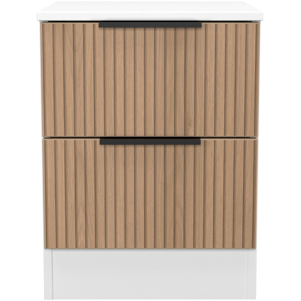 Crowndale Java 2 Drawer Slatt Effect and White Compact Bedside Cabinet Image 2