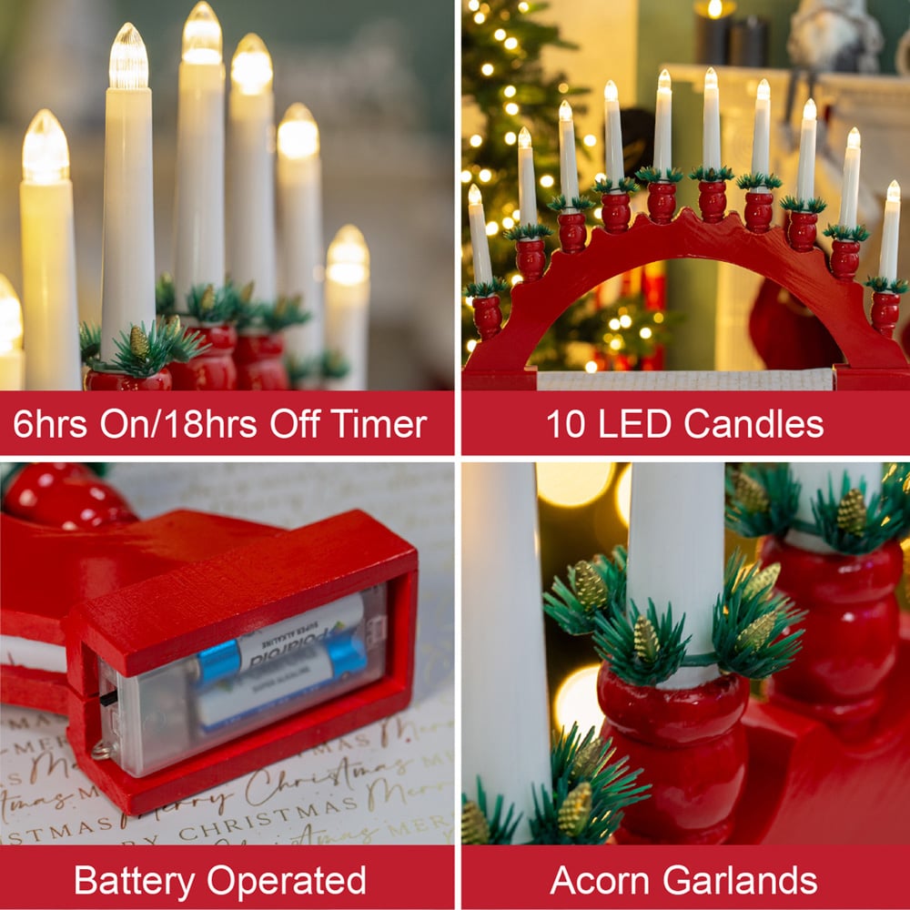 The Christmas Workshop 10 LED Red Arched Wooden Candle Bridge Light Image 5