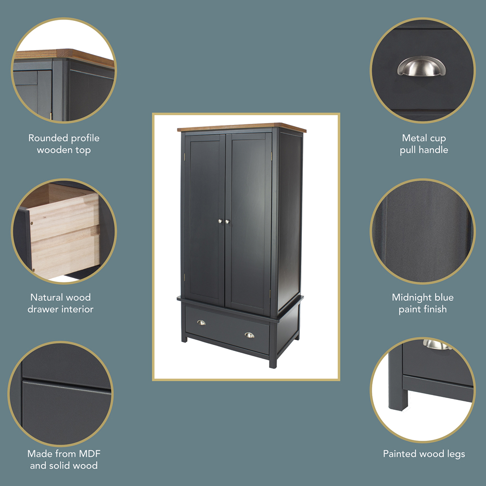 Core Products Dunkeld Single Drawer 2 Door Midnight Blue Wardrobe Image 6