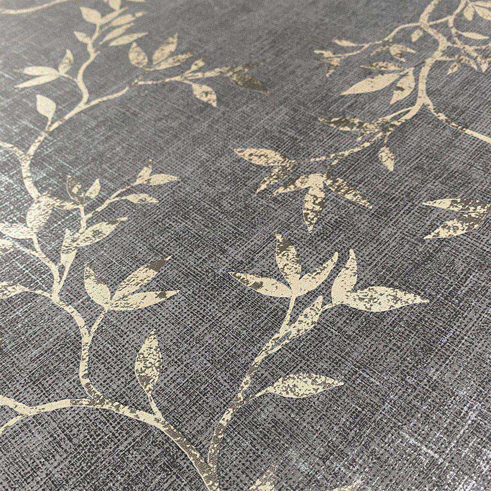 Muriva Japandi Leaf Charcoal and Gold Wallpaper Image 3