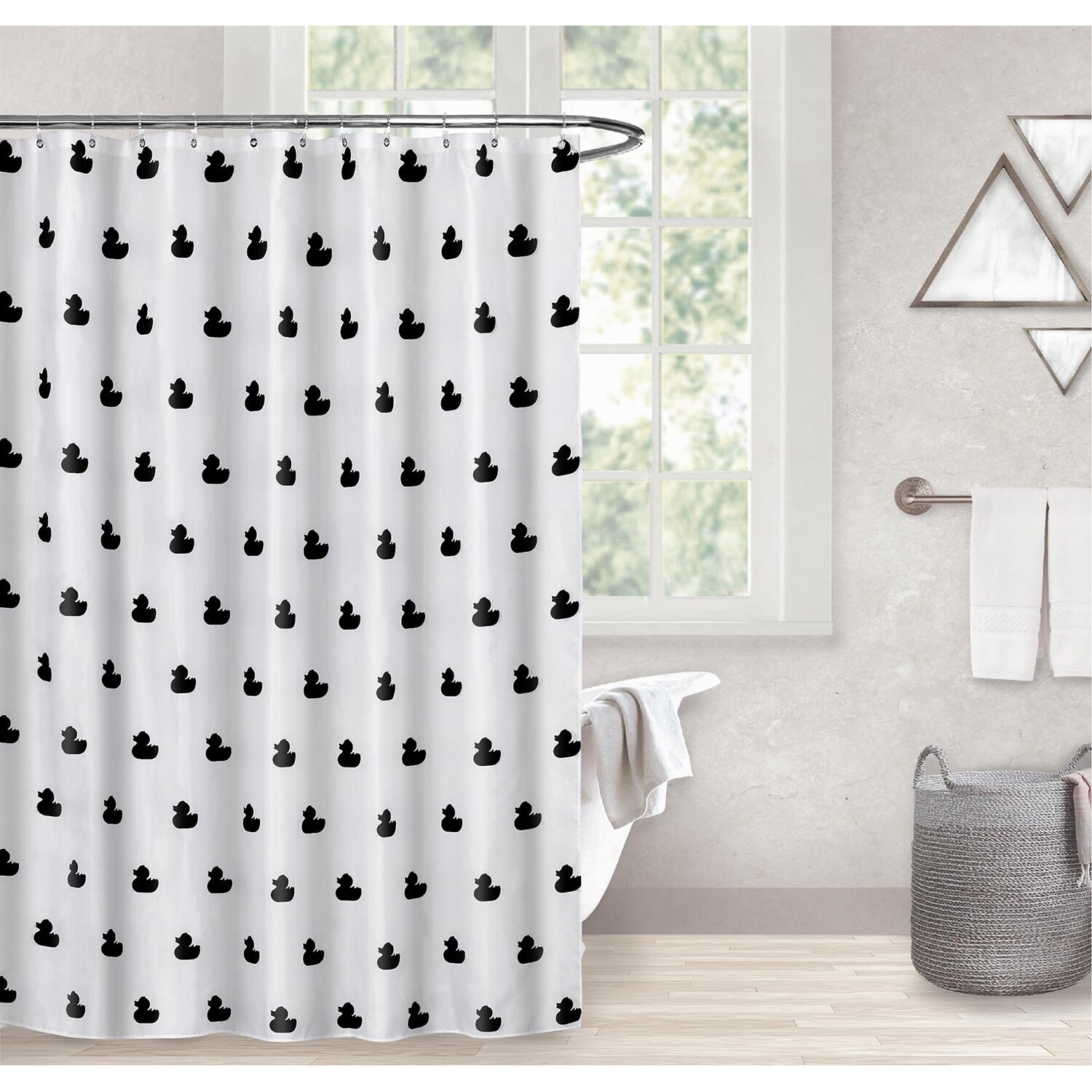 Mono Rubber Ducks Shower Curtain Image