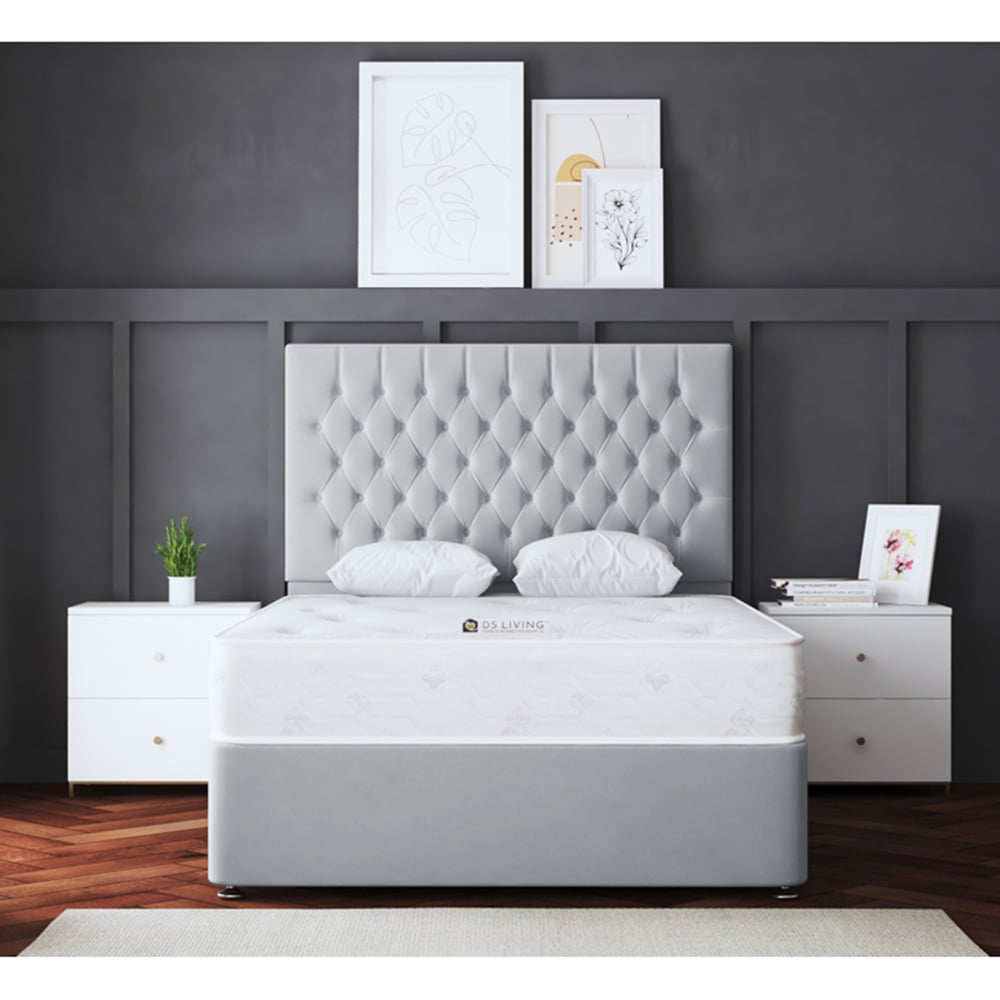 DS Living Seraphine Small Double Silver Upholstered Panel Divan Bed Image 4