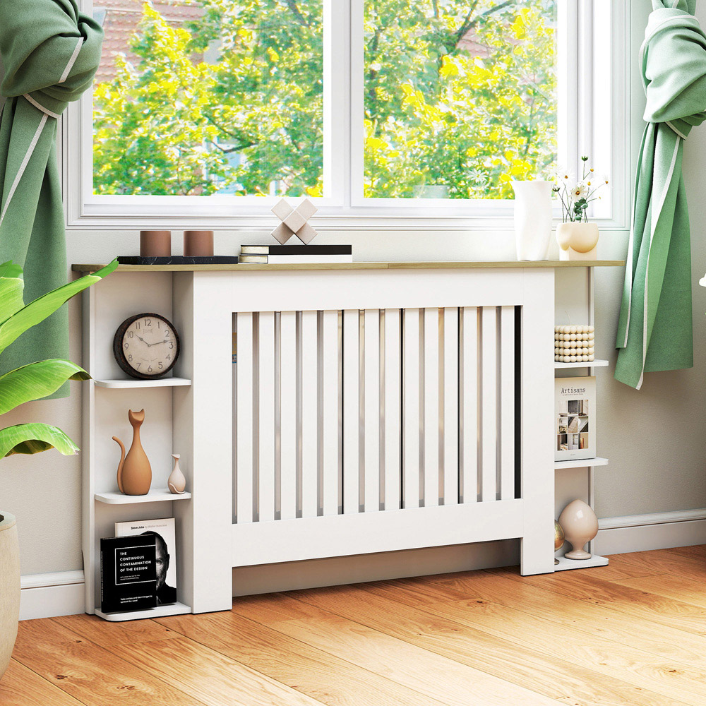 HOMCOM White Vertical Slatted Large Heater Cover Image 3