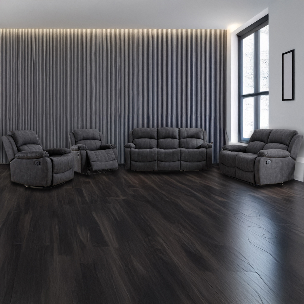 Furniture One 7 Seater Grey Manual Reclining Sofa Set Image 1