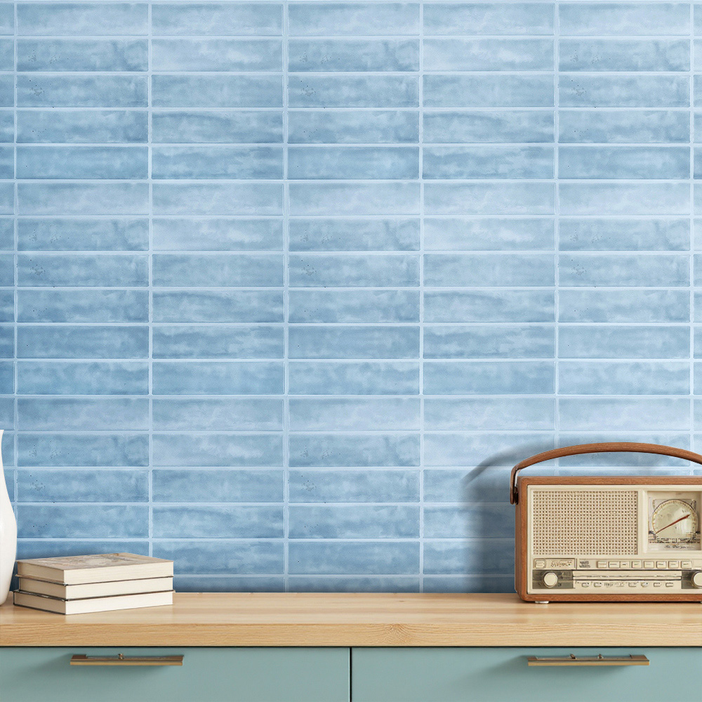 Living and Home Light Blue Rectangle Self Adhesive Wall Sticker 10 Pack Image 8