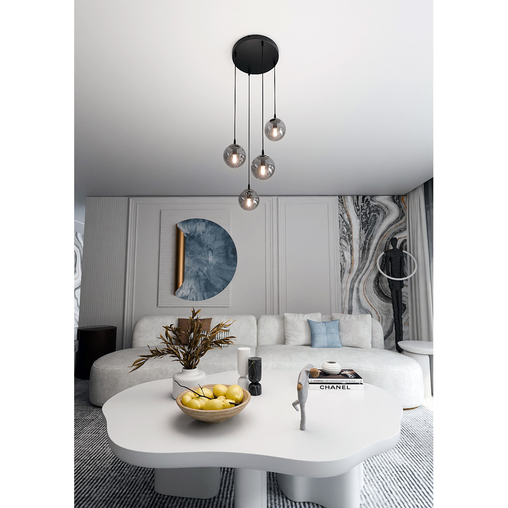 Emibig Cosmo 4 Light Graphite Shade Black E14 Ceiling Pendant Light Image 5