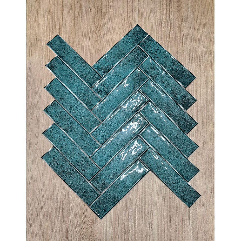 Top Ceramics Blue Gloss Flat Bumpy Metro Ceramic Wall Tile 300 x 75mm Image 4