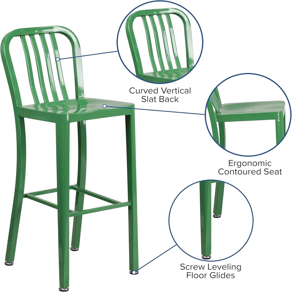 FWStyle Set of 2 Tall Green Galvanised Steel Ready Assembled Bar Chairs Image 5