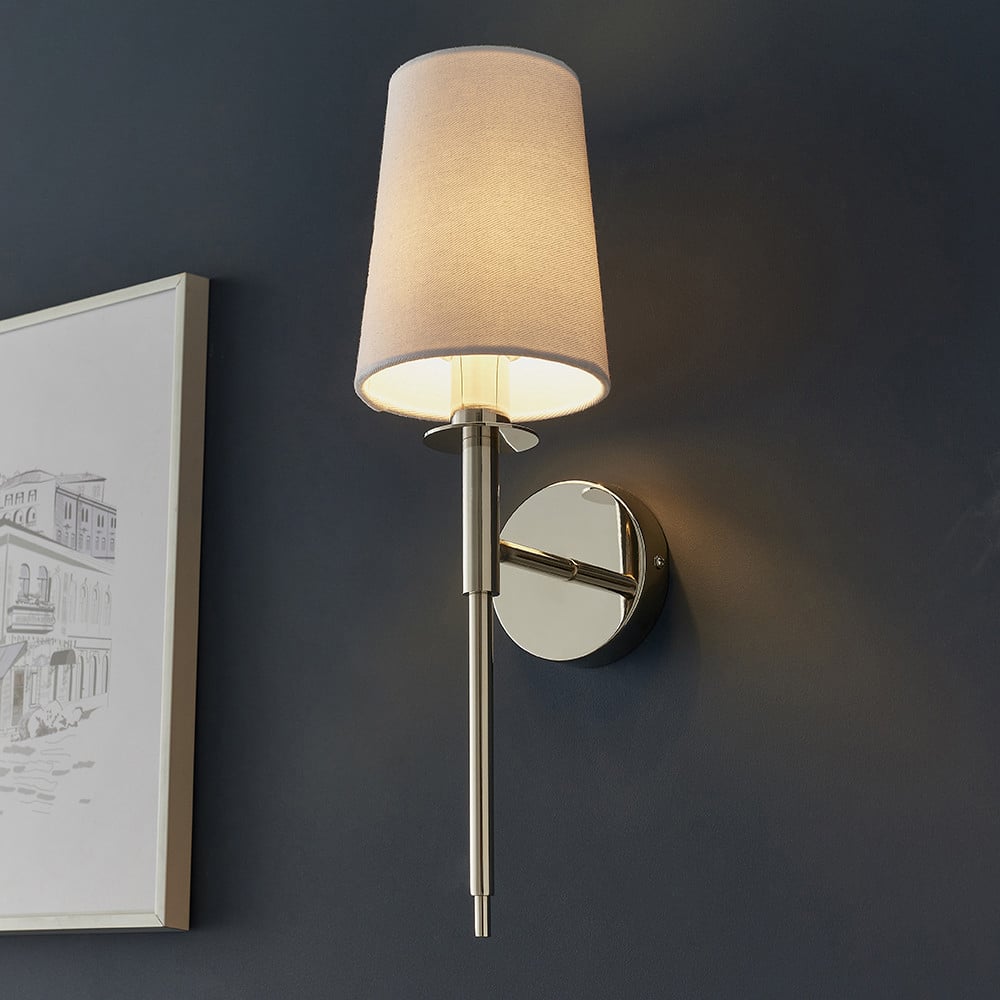 Merano Florence Nickel and White Fabric Wall Lamp Image 2