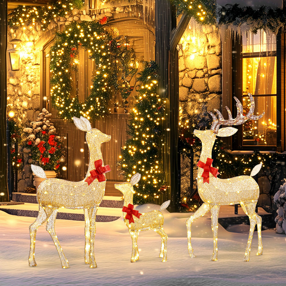 Outsunny 3 Piece LED Gold Tone Christmas Deer Family Decoration Set Image 4