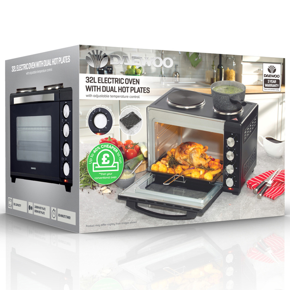 Daewoo SDA1609GE Black 32L Electric Oven with Hot Plates Image 5