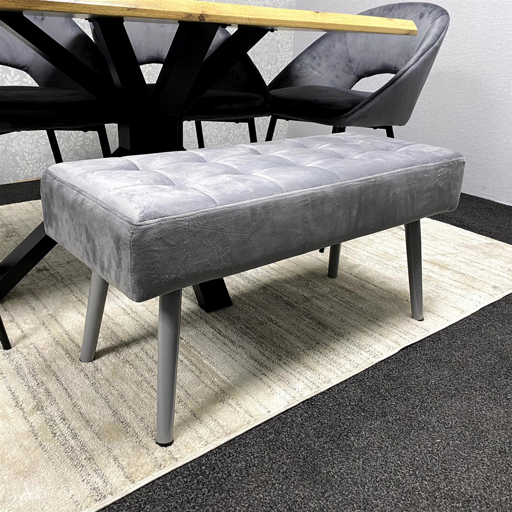 Kosy Koala 6 Seater Wood Tufted and Velvet Dining Table Set with Bench Grey Image 2