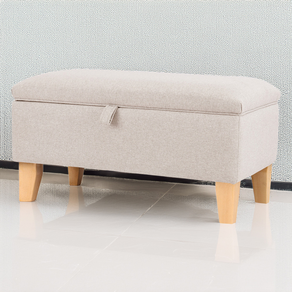 Living and Home 2 in 1 Cream Linen Upholstered Storage Ottoman Image 1