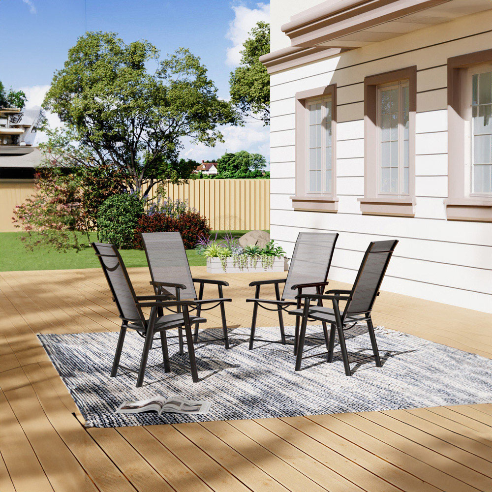 Living and Home Glass 4 Seater Round Garden Dining Set Black Image 6