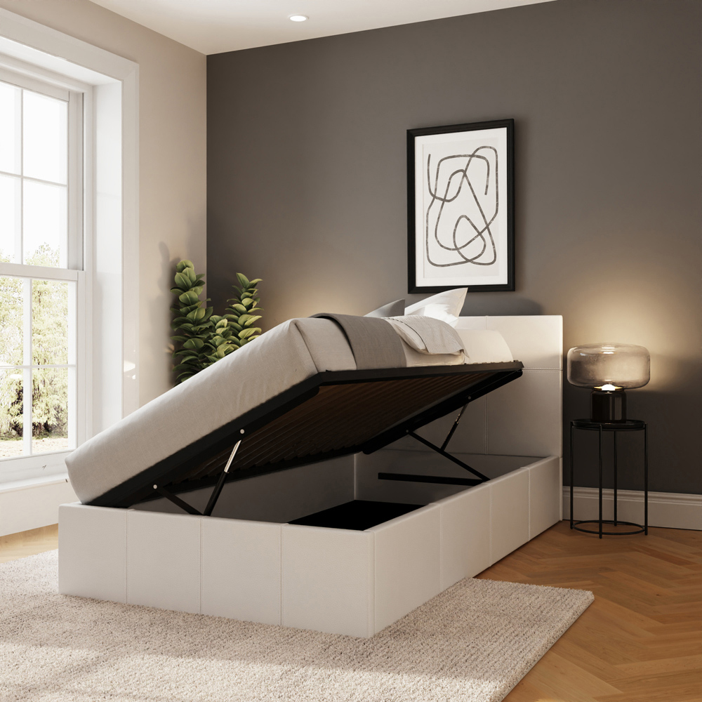 GFW Single White Faux Leather Side Lift Ottoman Bed with Bonnell Mattress Image 6
