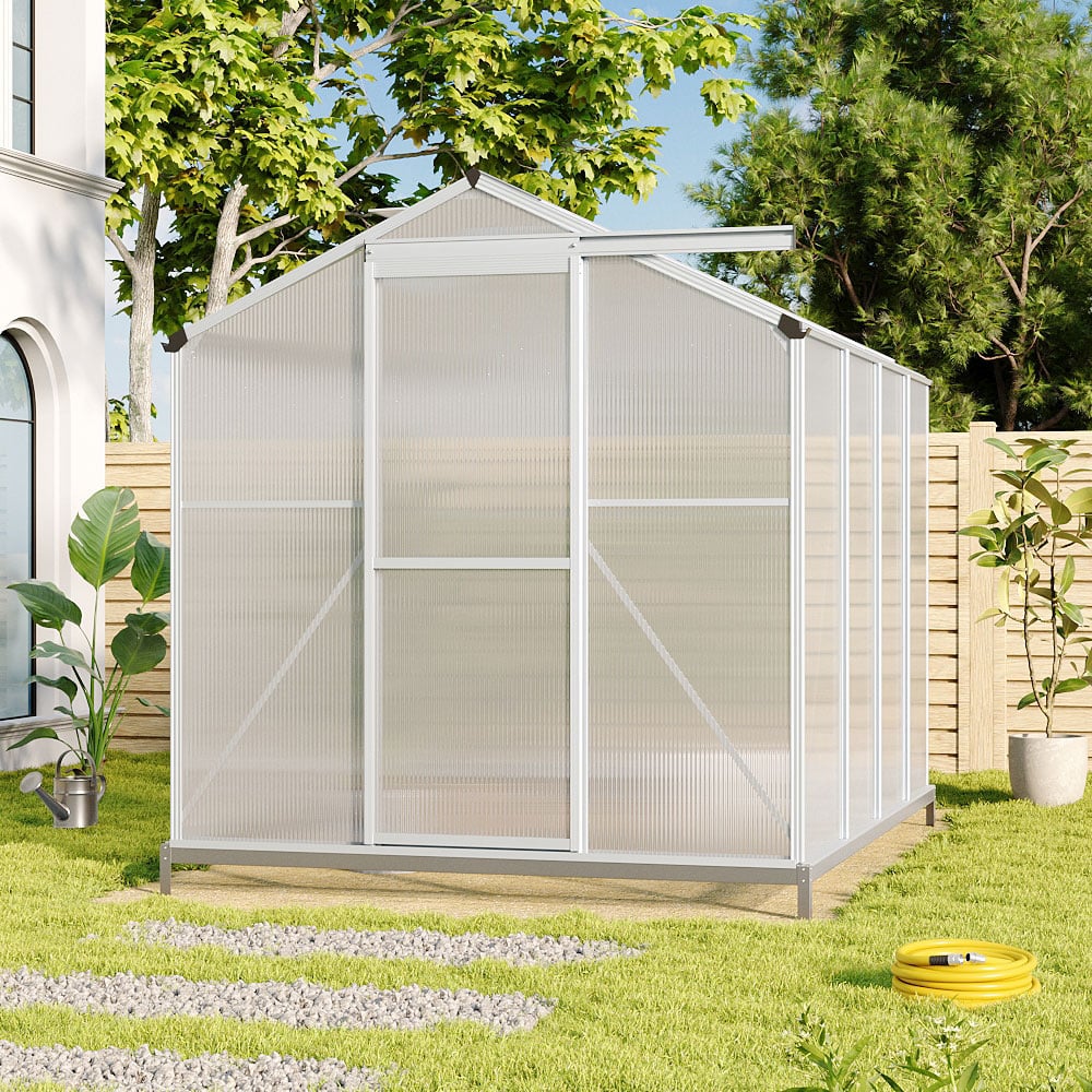 Living and Home 6.2 x 8.3ft Aluminium Polycarbonate Sliding Door Greenhouse with Base Image 2