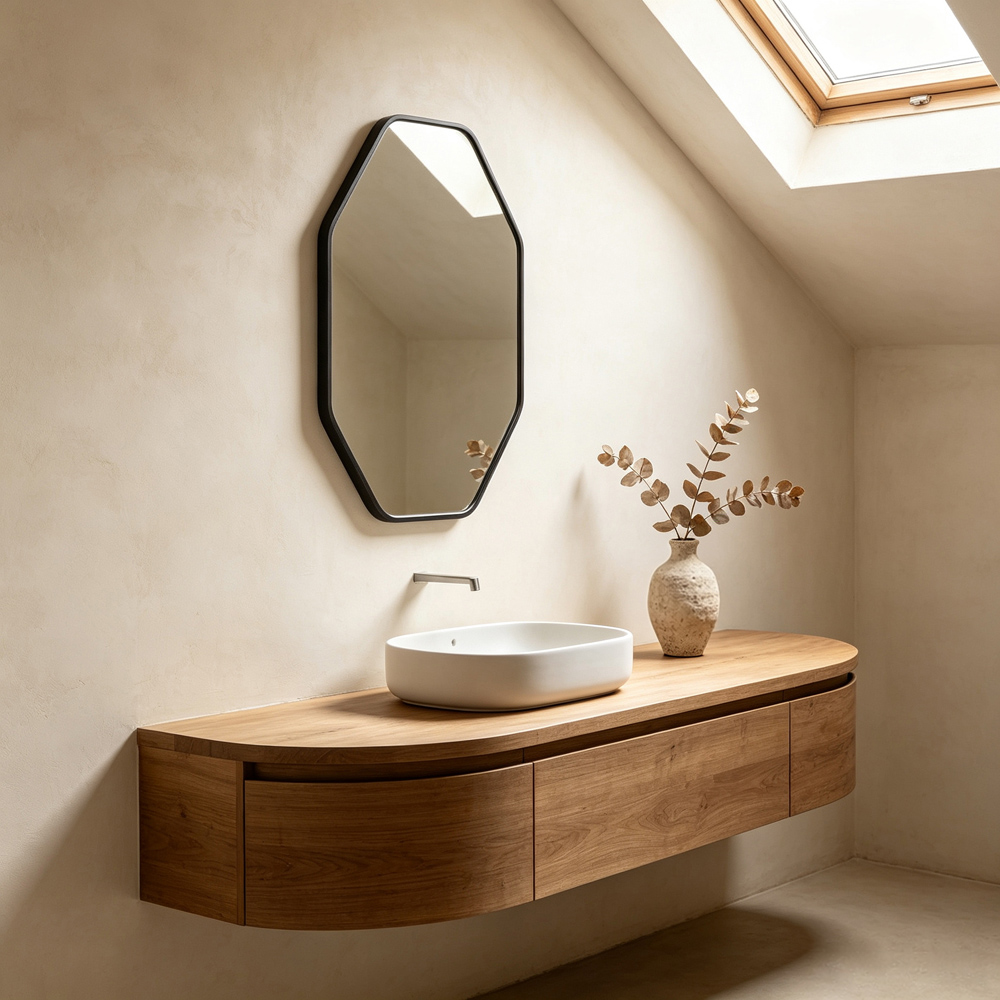 Living and Home Black Hexagonal Aluminium Framed HD Float Glass Bathroom Mirror with Bar 40 x 60cm Image 7