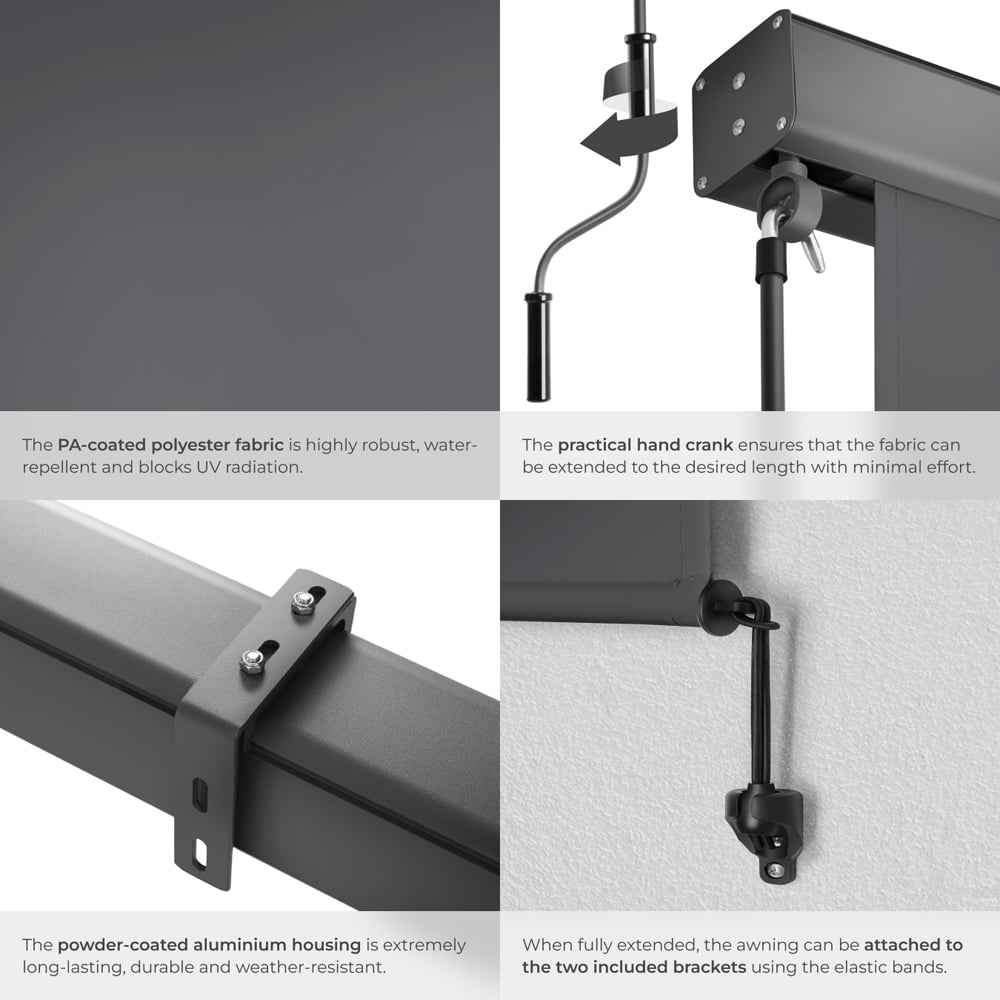 tectake Eloise Black Vertical Awning with 2 Wall Brackets 1.4 x 2.5m Image 5