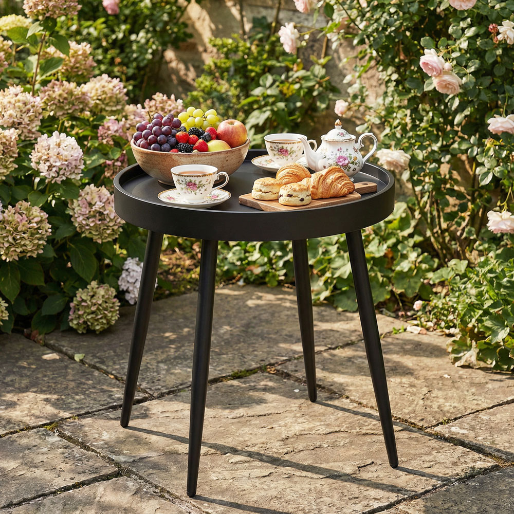 Outsunny Black Plastic Round Outdoor Coffee Table Image 4
