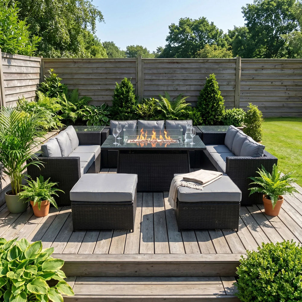 MonsterShop Black 11 Seater Rattan Garden Lounge Set with Fire Pit Image 5