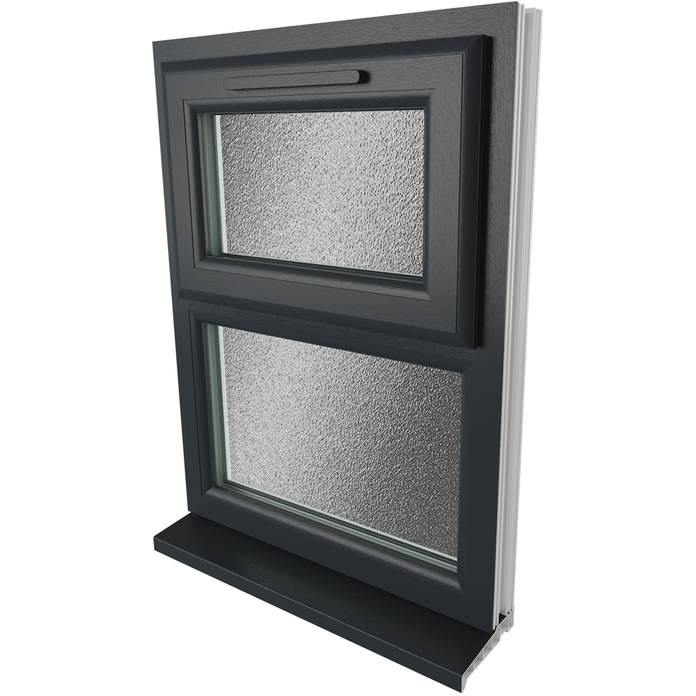 Crystal uPVC Double Glazed Window Top Hung Over Fixed Light Grey White Obscure Glass 610x820mm Image 9