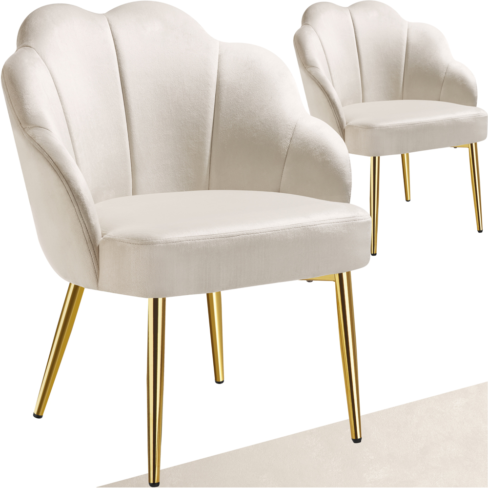 tectake Hellen Set of 2 Cream and Gold Shell Shaped Velvet Accent Chair Image 2