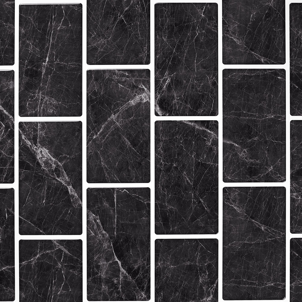 Living and Home Marble Black Peel and Stick Wall Tile Sticker 10 Pack Image 8