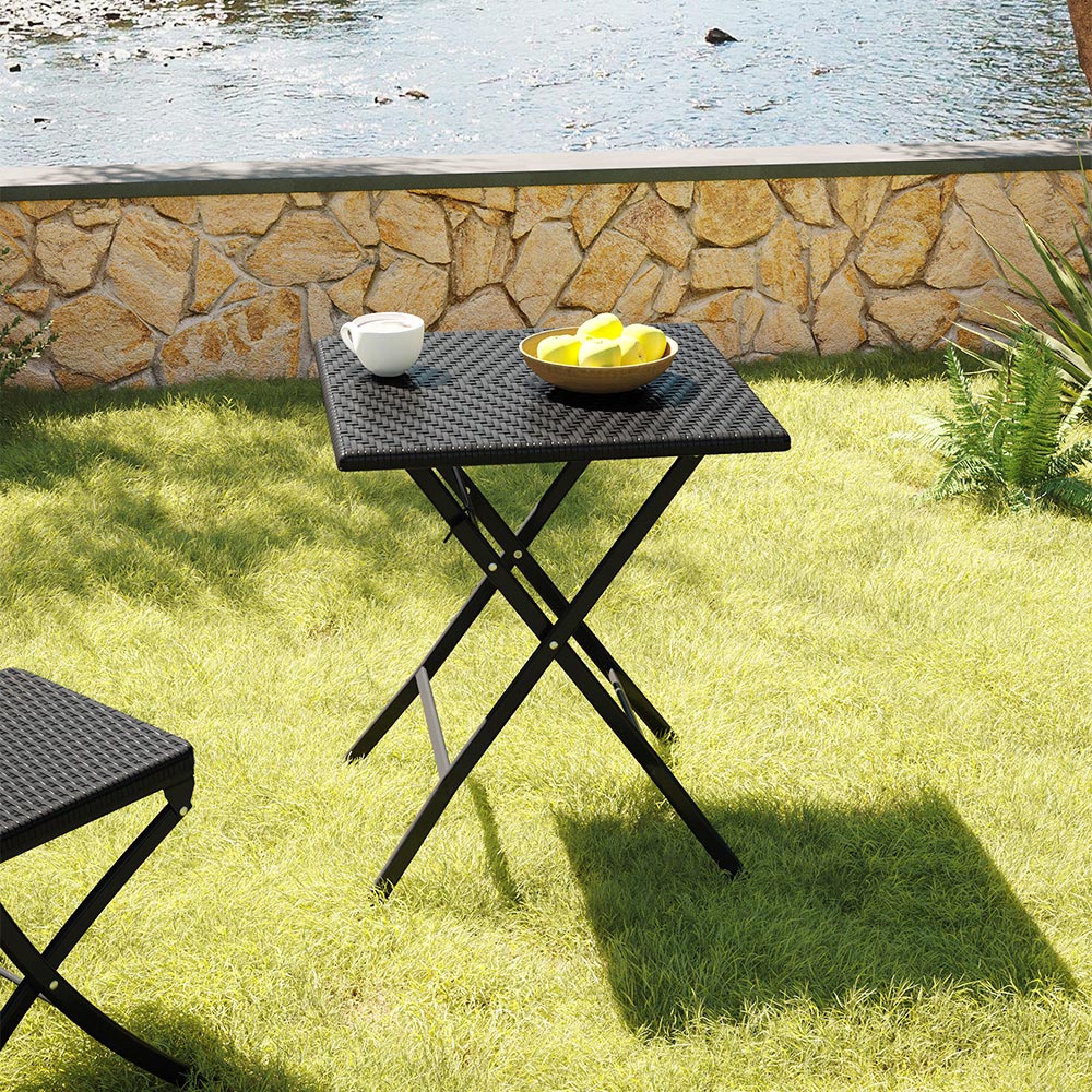 Living and Home Black Square Rattan Outdoor Folding Table 61 x 61cm Image 6