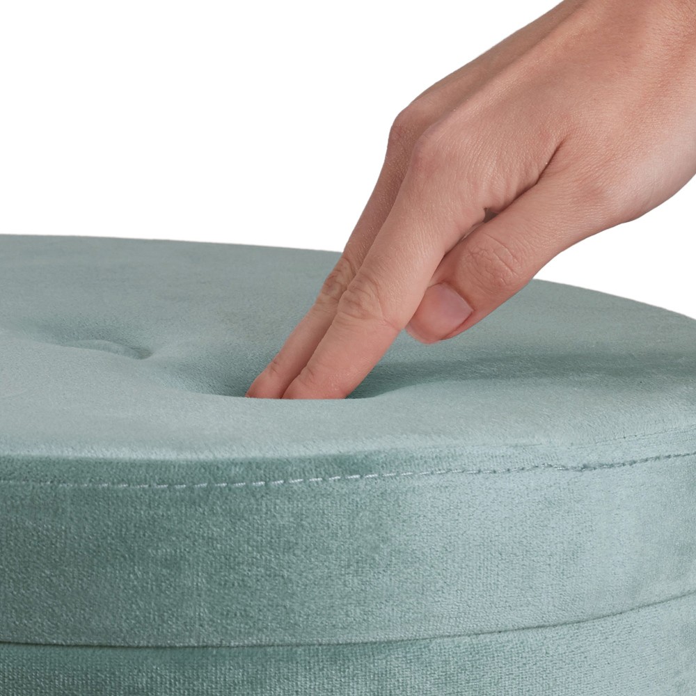tectake Ava Turquoise Velvet Look Padded Round Stool with Storage Image 7