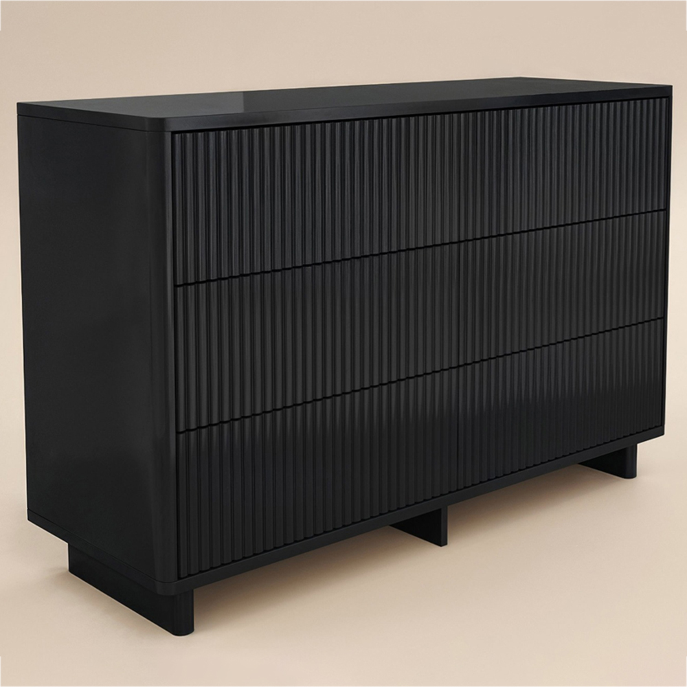 SOLACE+CO Velmor 6 Drawer Black Ribbed Chest of Drawers Image 2
