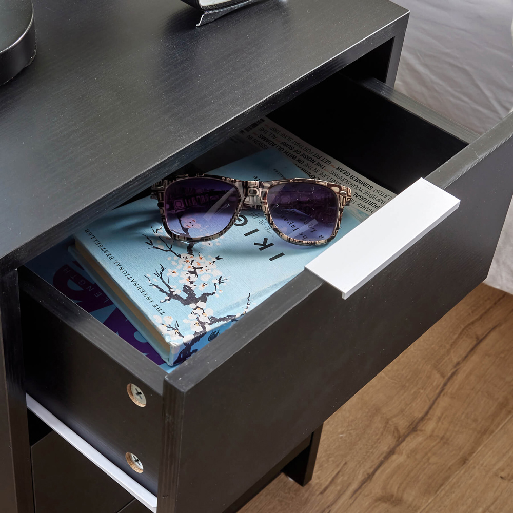 Home Source Phoenix 3 Drawer Black Bedside Table Image 6